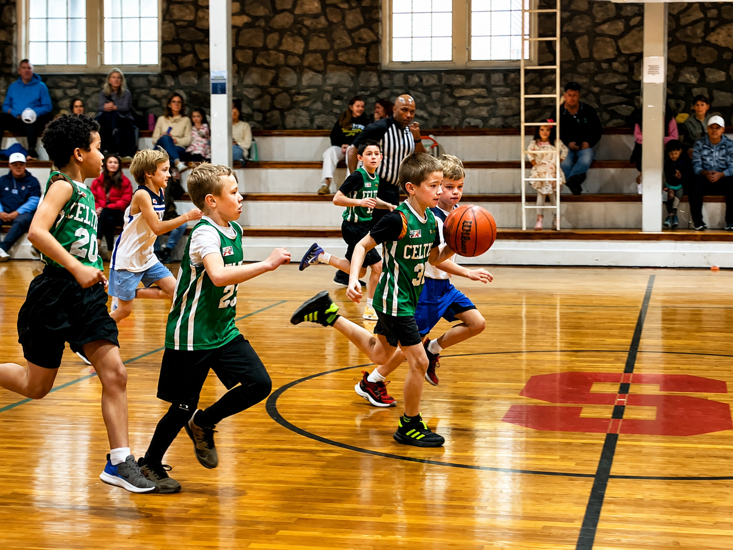 SRA youth basketball players in action