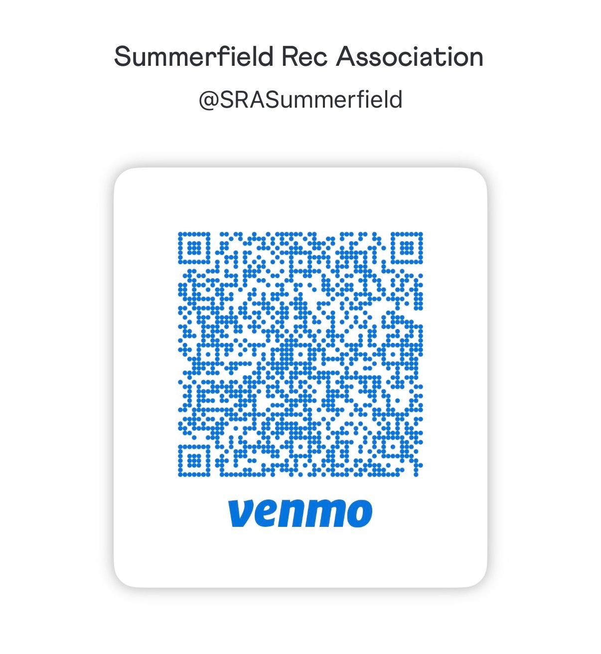 Venmo QR code for Summerfield Recreation Association